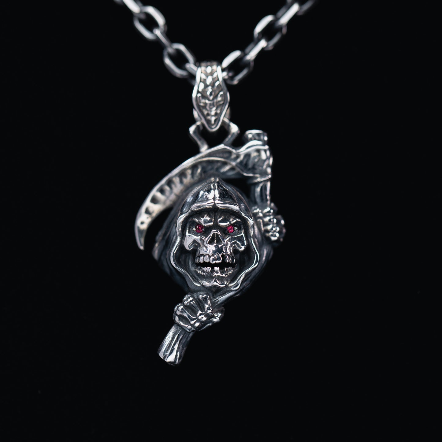 Grim Reaper Ruby Silver Pendant
