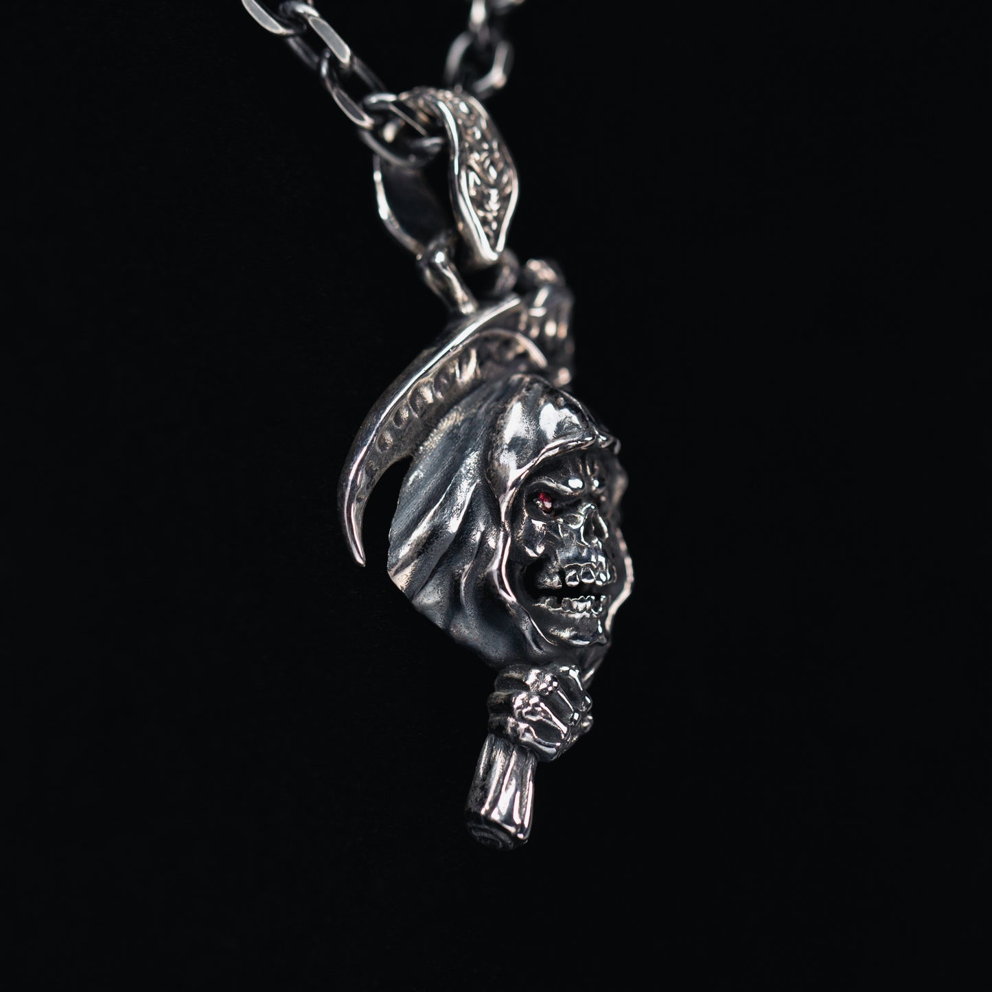Grim Reaper Ruby Silver Pendant