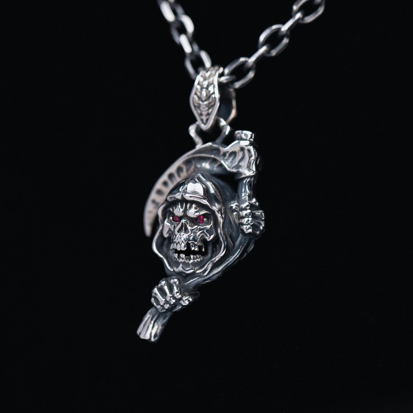 Grim Reaper Ruby Silver Pendant
