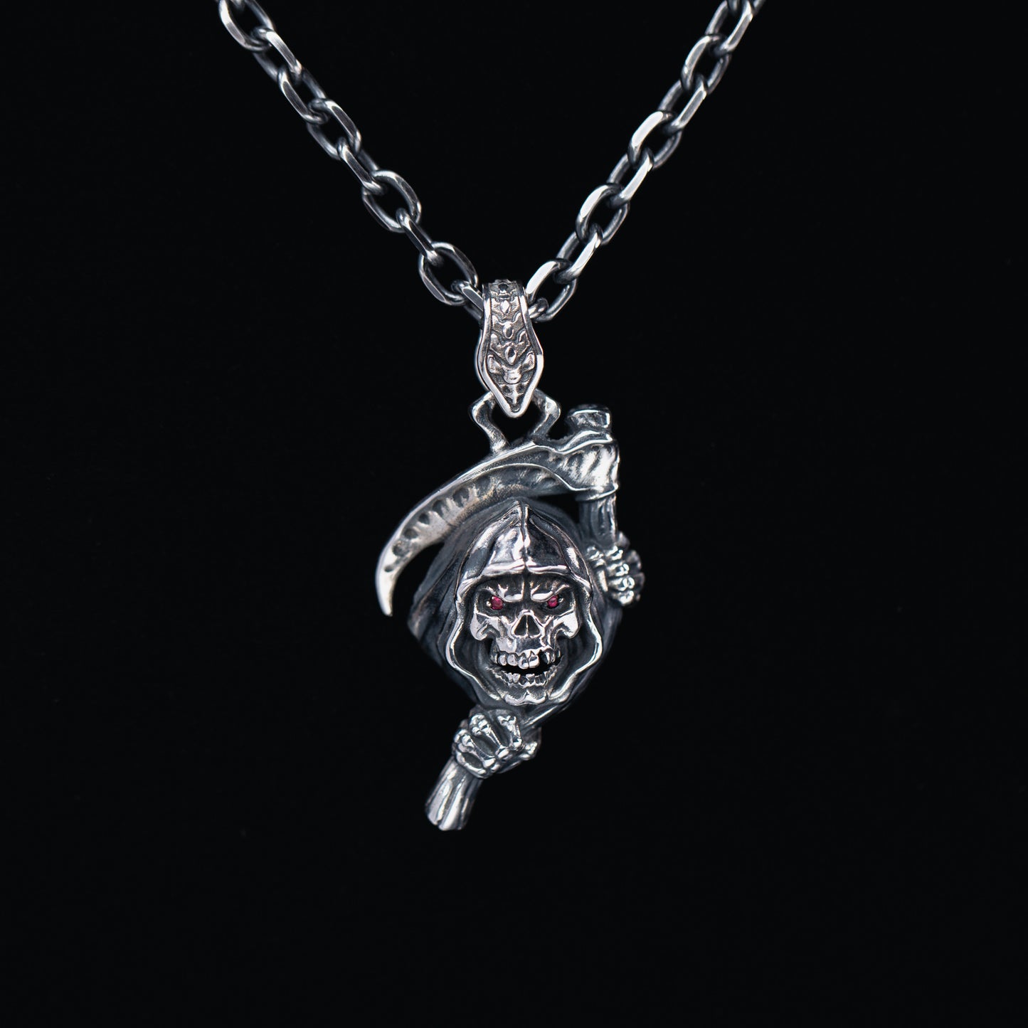 Grim Reaper Ruby Silver Pendant