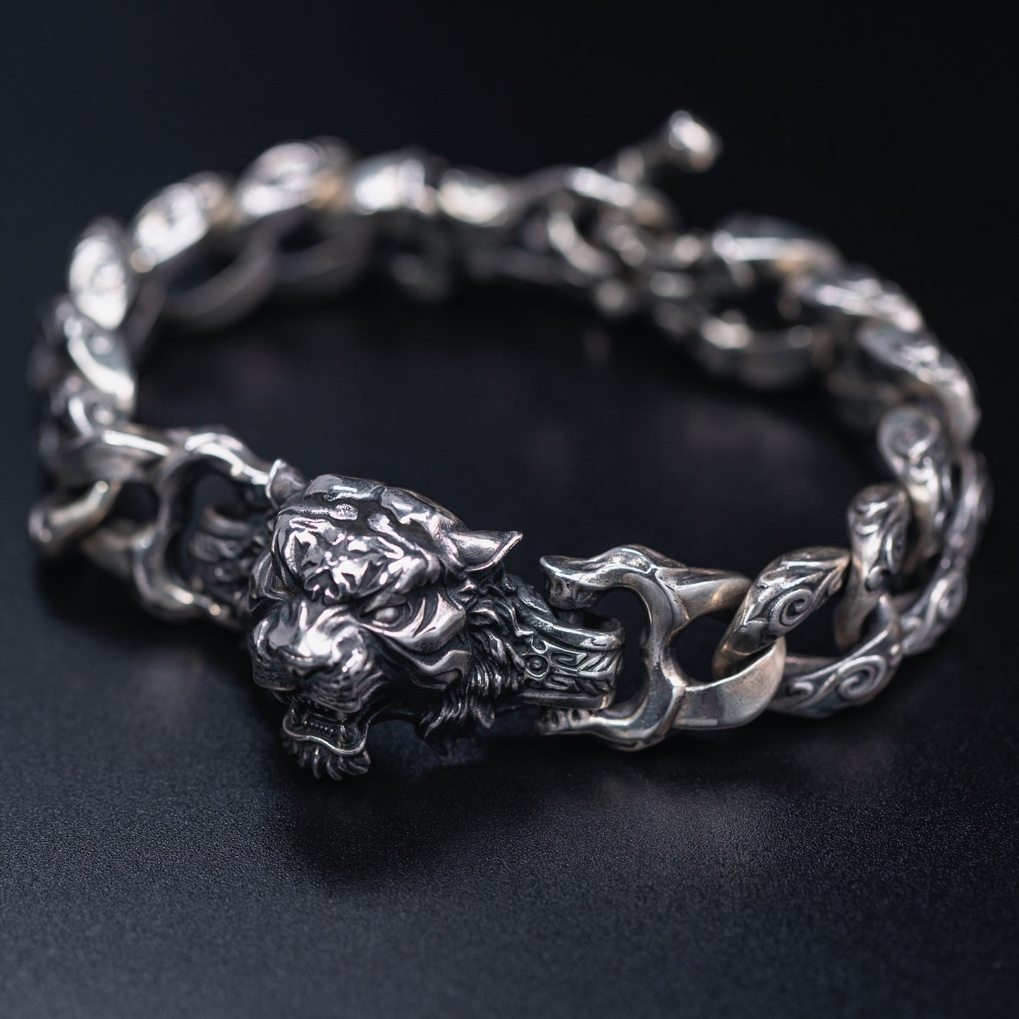 Tiger Head Silver Bracelet