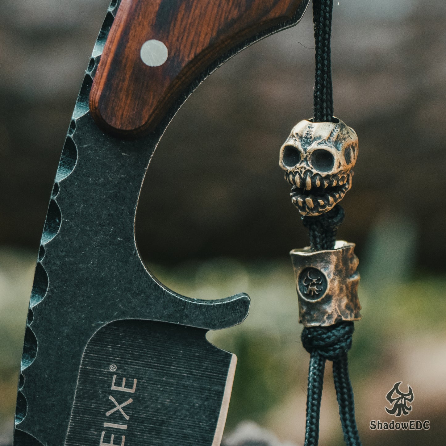 Dark Skull Paracord Bead for Knife, lanyard Pendants,custom beads,550 Paracord, Bracelet beads, and EDC Gears, ShadowEDC DIY Outdoor Survival Tool Accessories