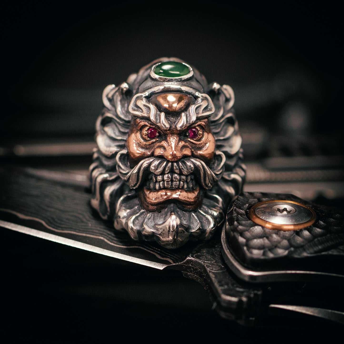 Zhong Kui Paracord Bead with Ruby and Jade