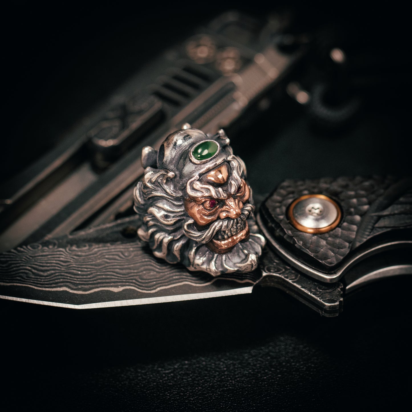 Zhong Kui Paracord Bead with Ruby and Jade