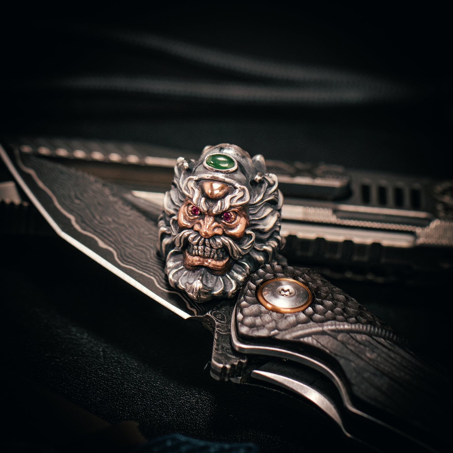 Zhong Kui Paracord Bead with Ruby and Jade