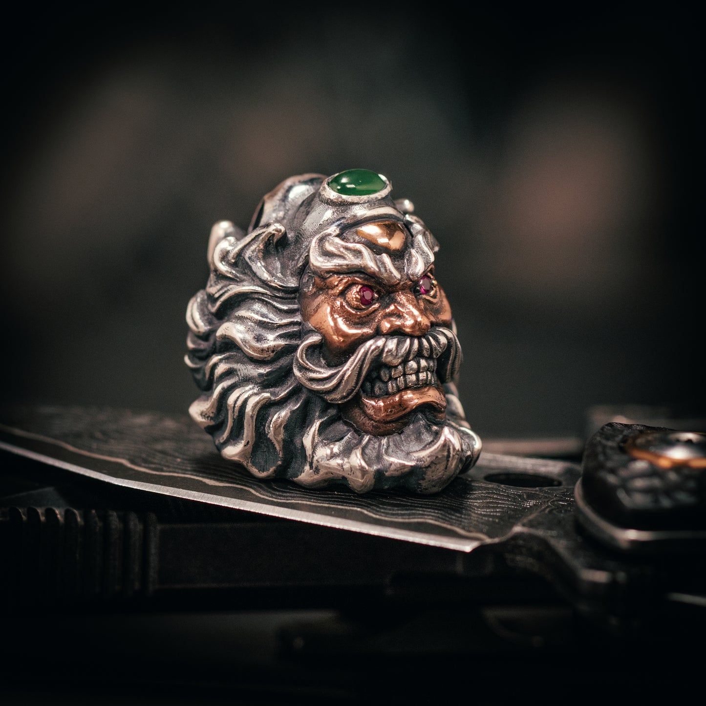 Zhong Kui Paracord Bead with Ruby and Jade