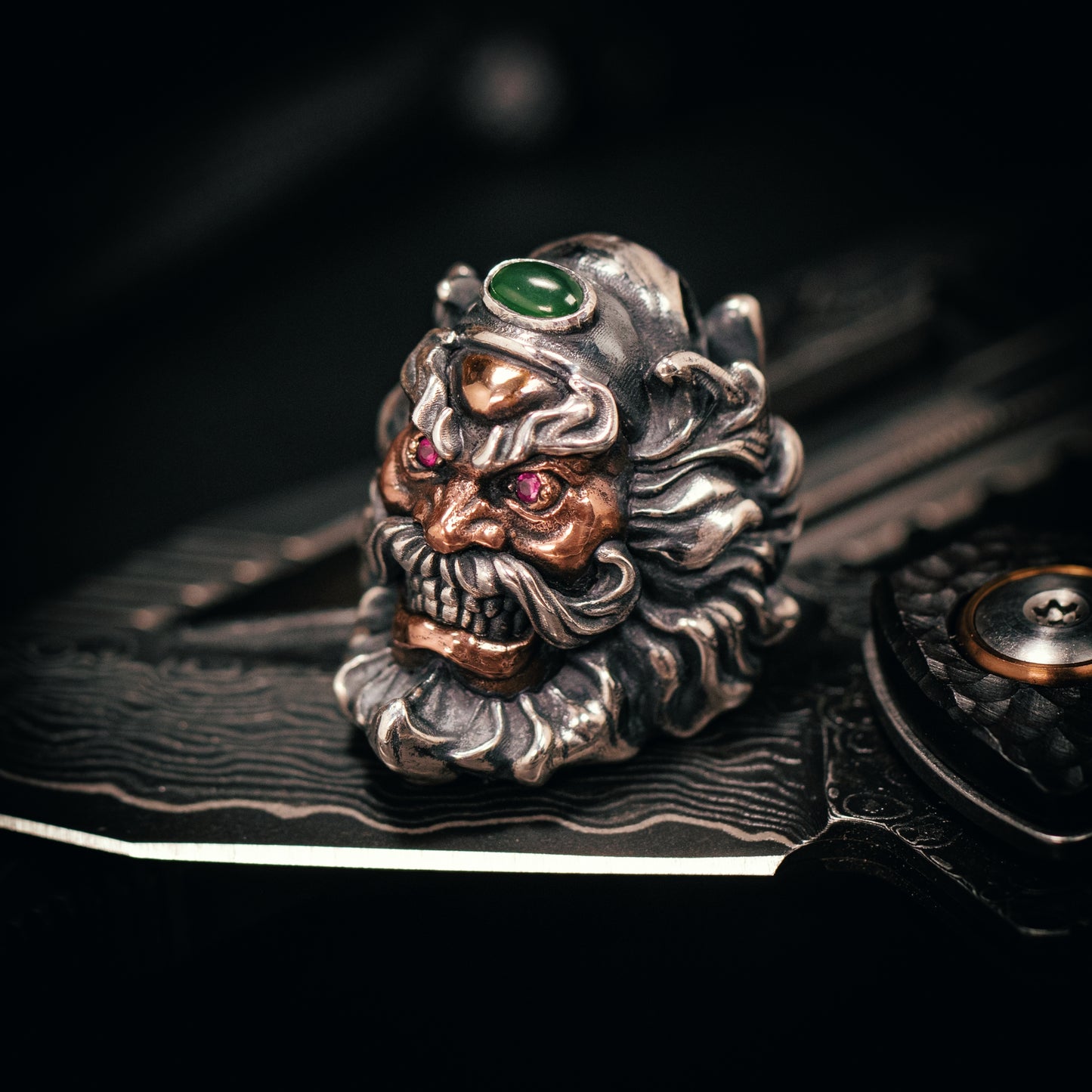 Zhong Kui Paracord Bead with Ruby and Jade