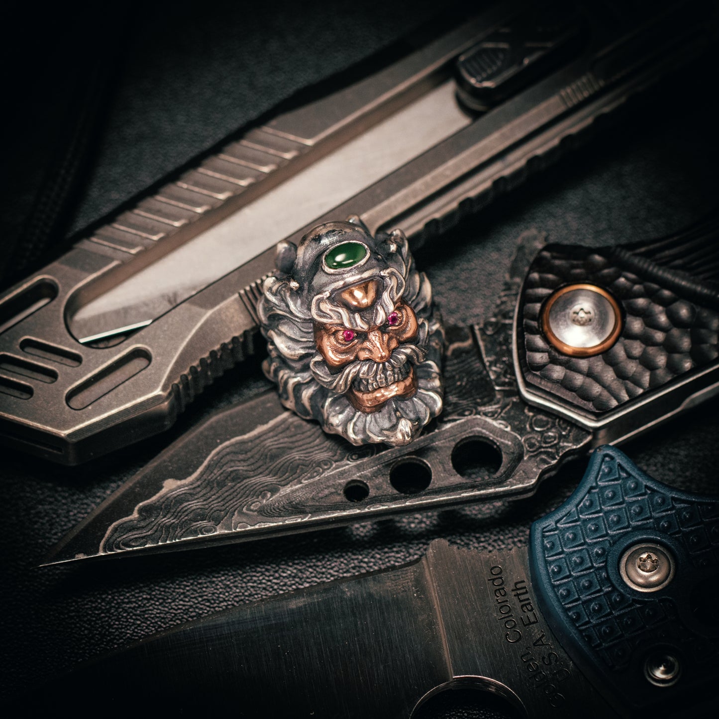 Zhong Kui Paracord Bead with Ruby and Jade