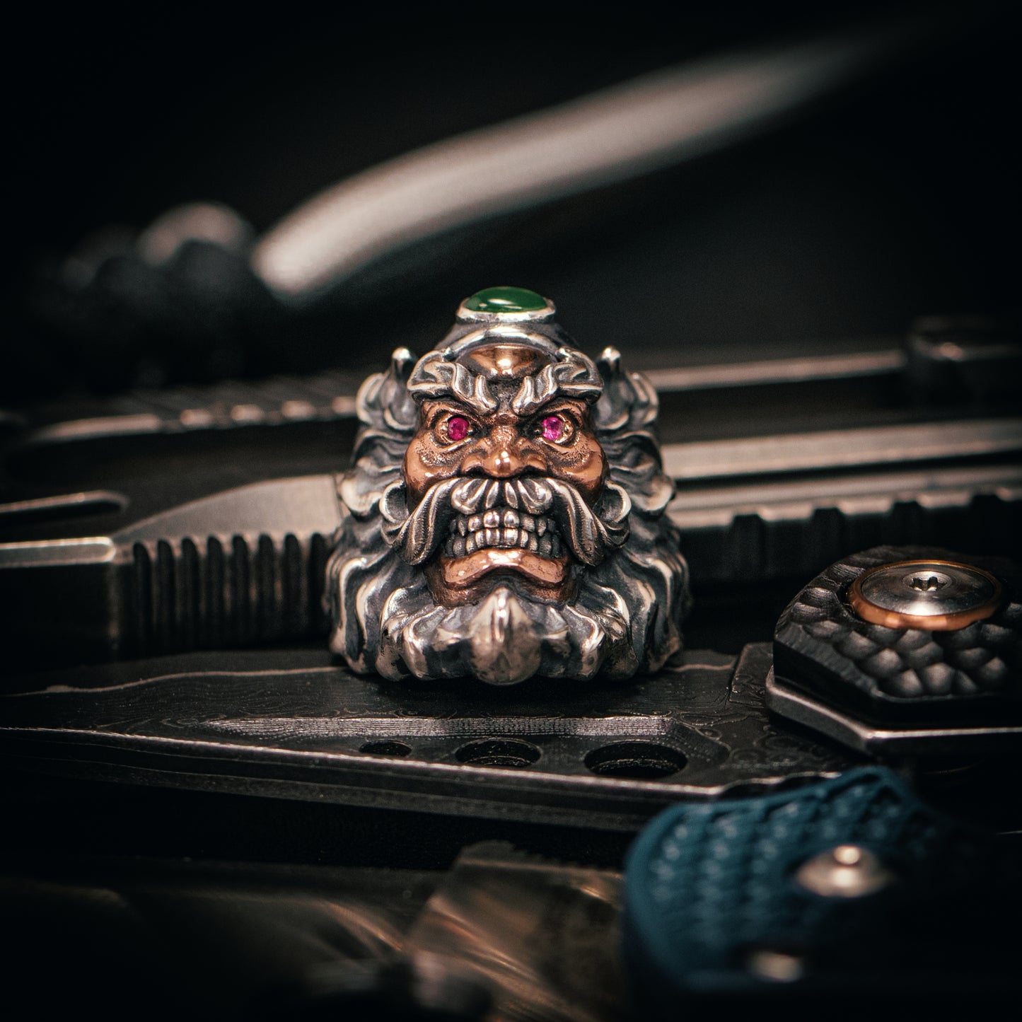 Zhong Kui Paracord Bead with Ruby and Jade