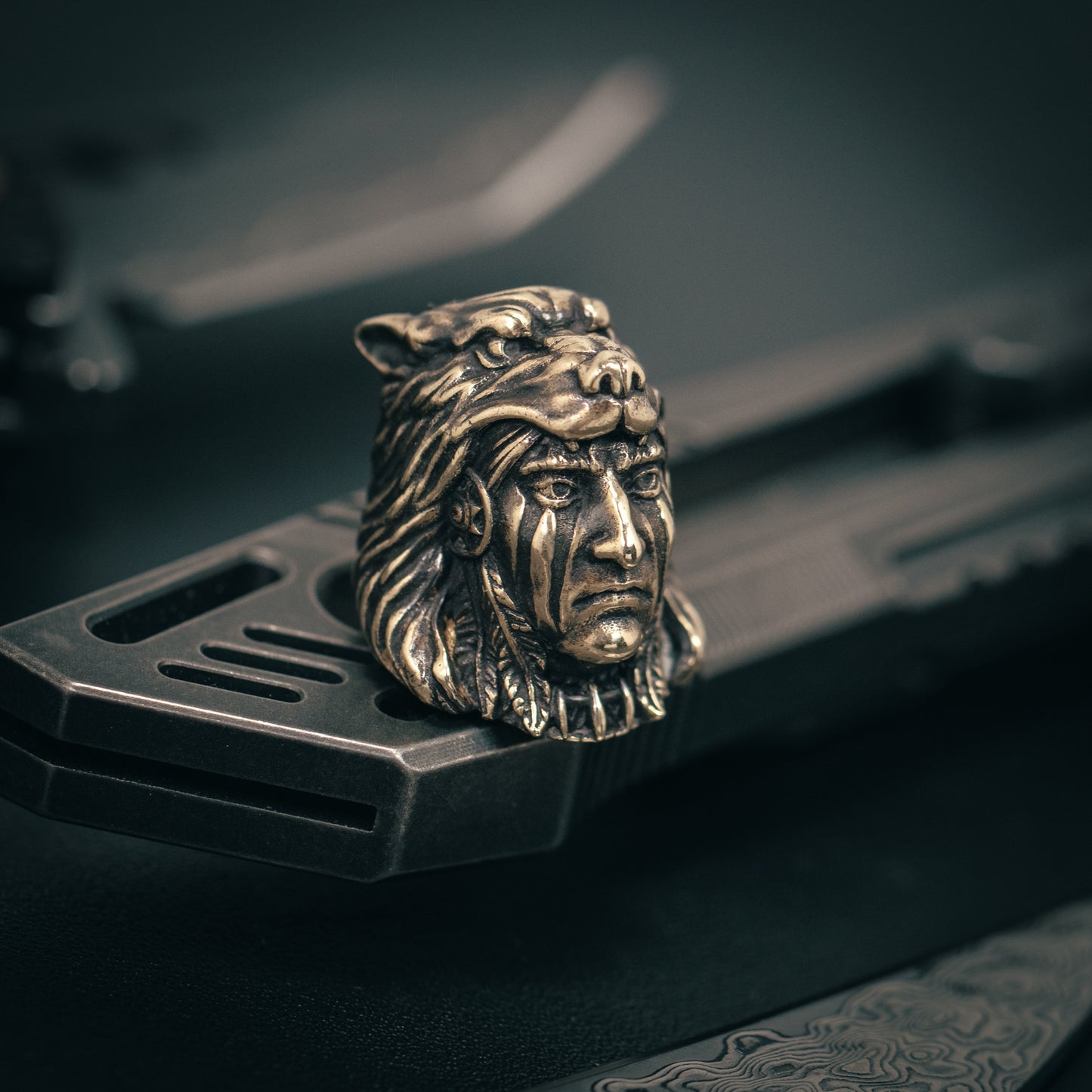 Wolf Head Indian Warrior Paracord Bead