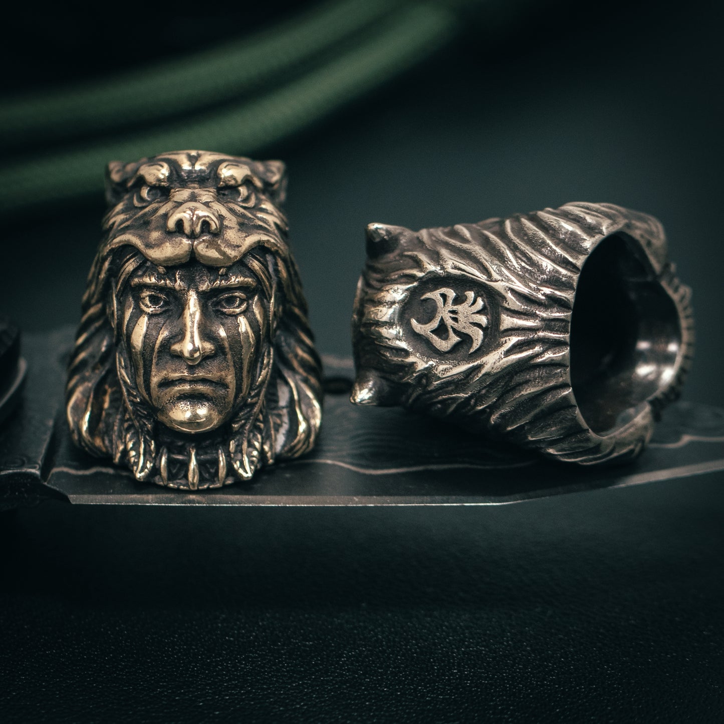 Wolf Head Indian Warrior Paracord Bead
