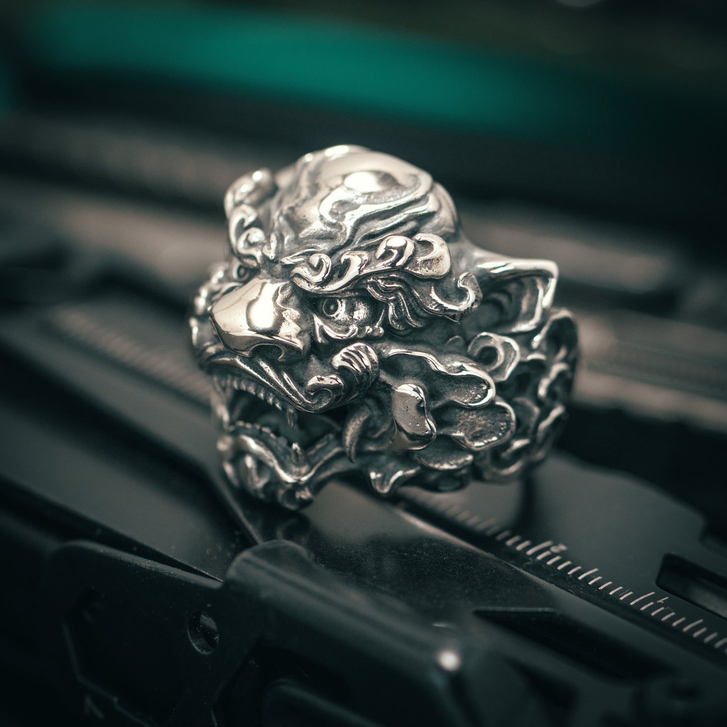 Silver Chinese Lion Ring