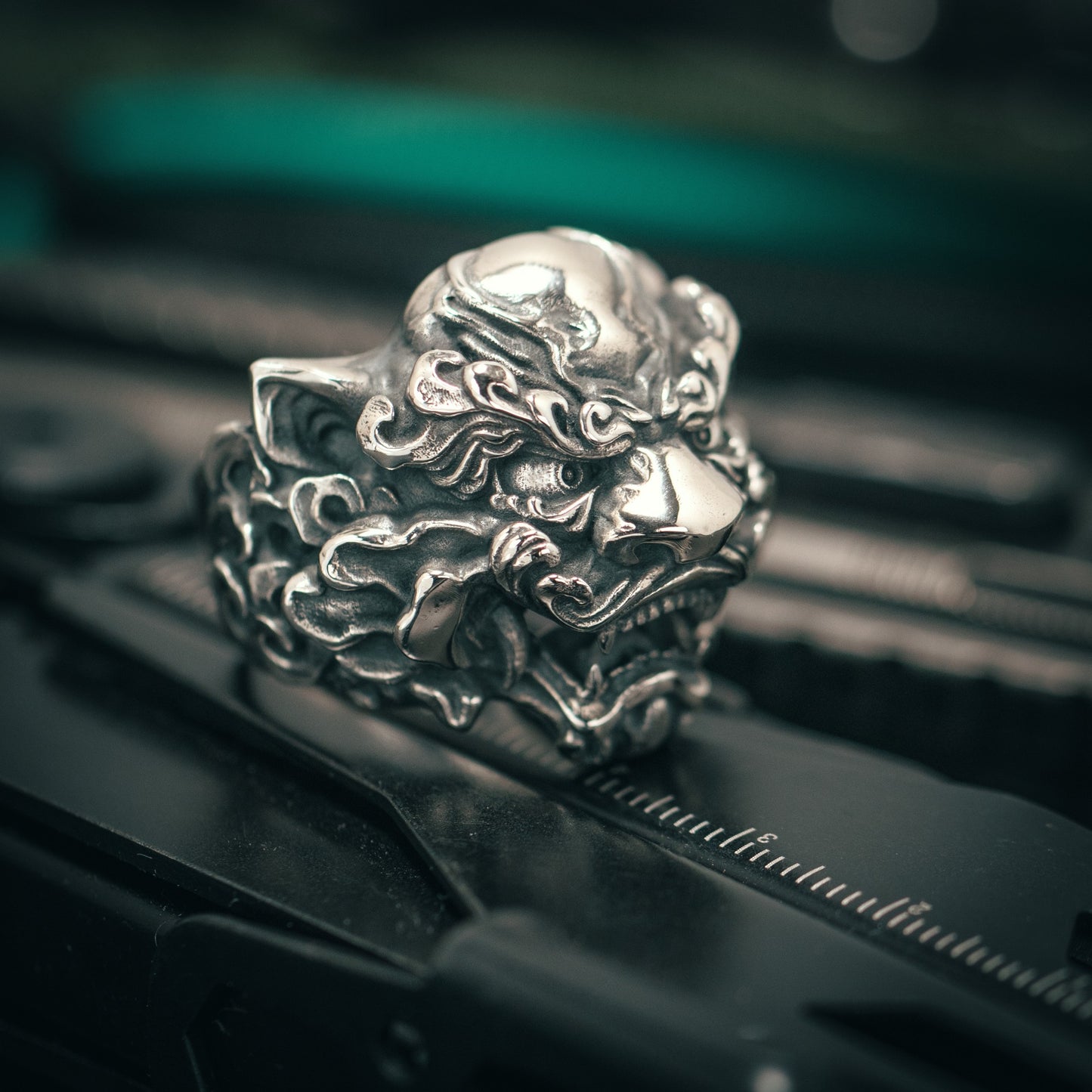 Silver Chinese Lion Ring