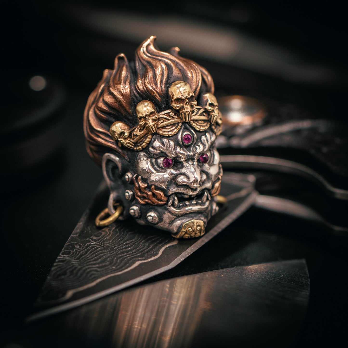 Gorgeous mahakala with Gem Ruby Paracord Bead for Knife, lanyard Pendants,custom beads,550 Paracord, Bracelet beads, and EDC Gears, ShadowEDC DIY Outdoor Survival Tool Accessories