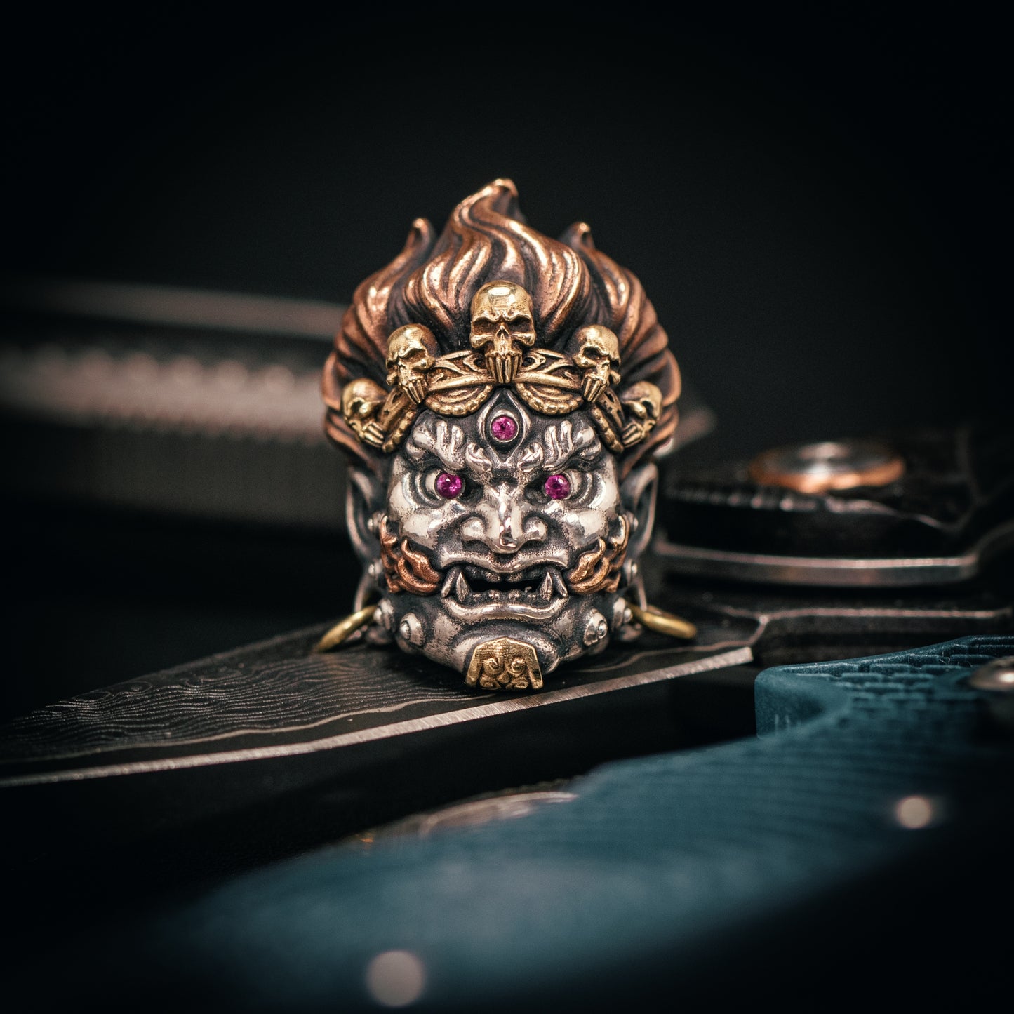 Gorgeous mahakala with Gem Ruby Paracord Bead for Knife, lanyard Pendants,custom beads,550 Paracord, Bracelet beads, and EDC Gears, ShadowEDC DIY Outdoor Survival Tool Accessories