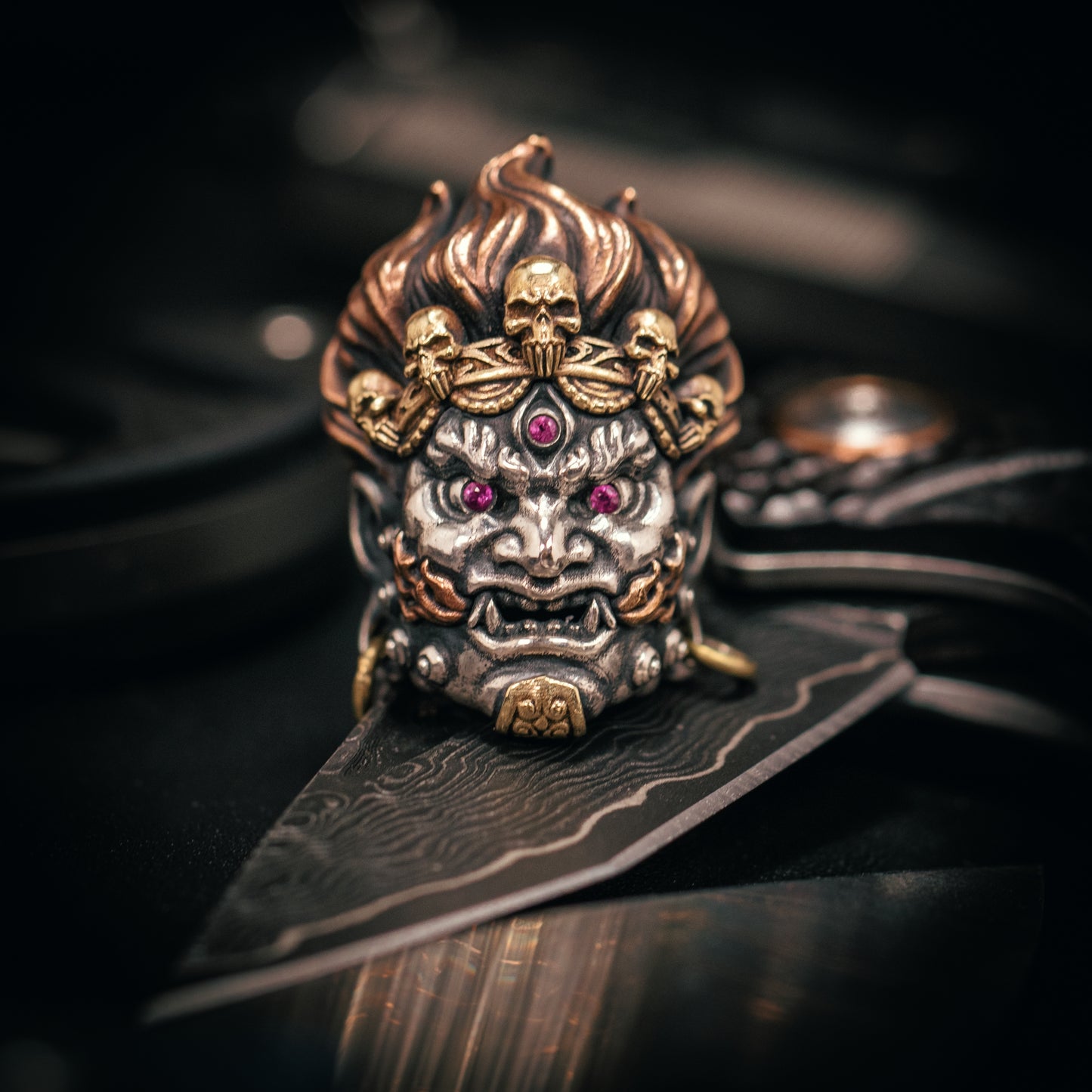 Gorgeous mahakala with Gem Ruby Paracord Bead for Knife, lanyard Pendants,custom beads,550 Paracord, Bracelet beads, and EDC Gears, ShadowEDC DIY Outdoor Survival Tool Accessories