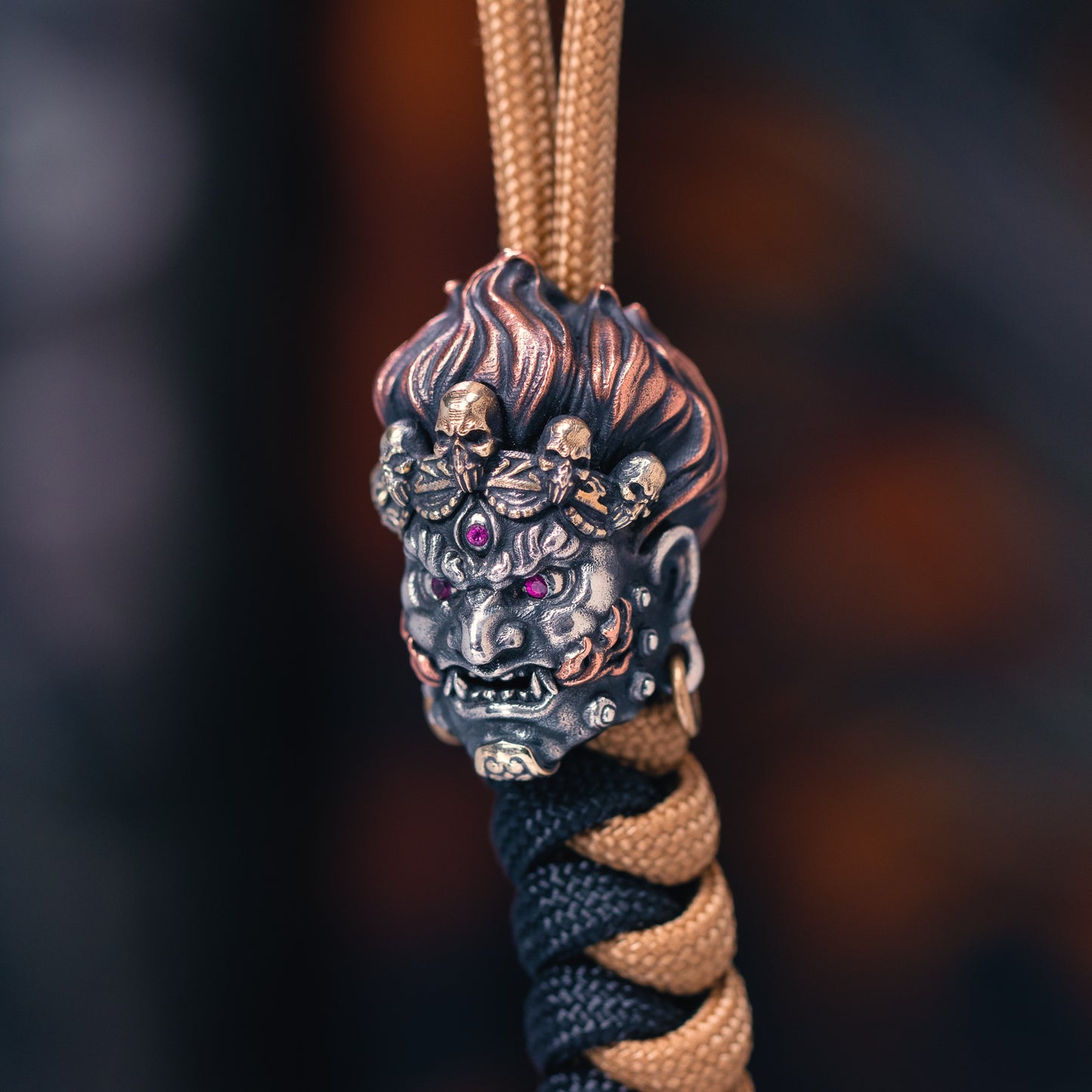 Gorgeous mahakala with Gem Ruby Paracord Bead for Knife, lanyard Pendants,custom beads,550 Paracord, Bracelet beads, and EDC Gears, ShadowEDC DIY Outdoor Survival Tool Accessories