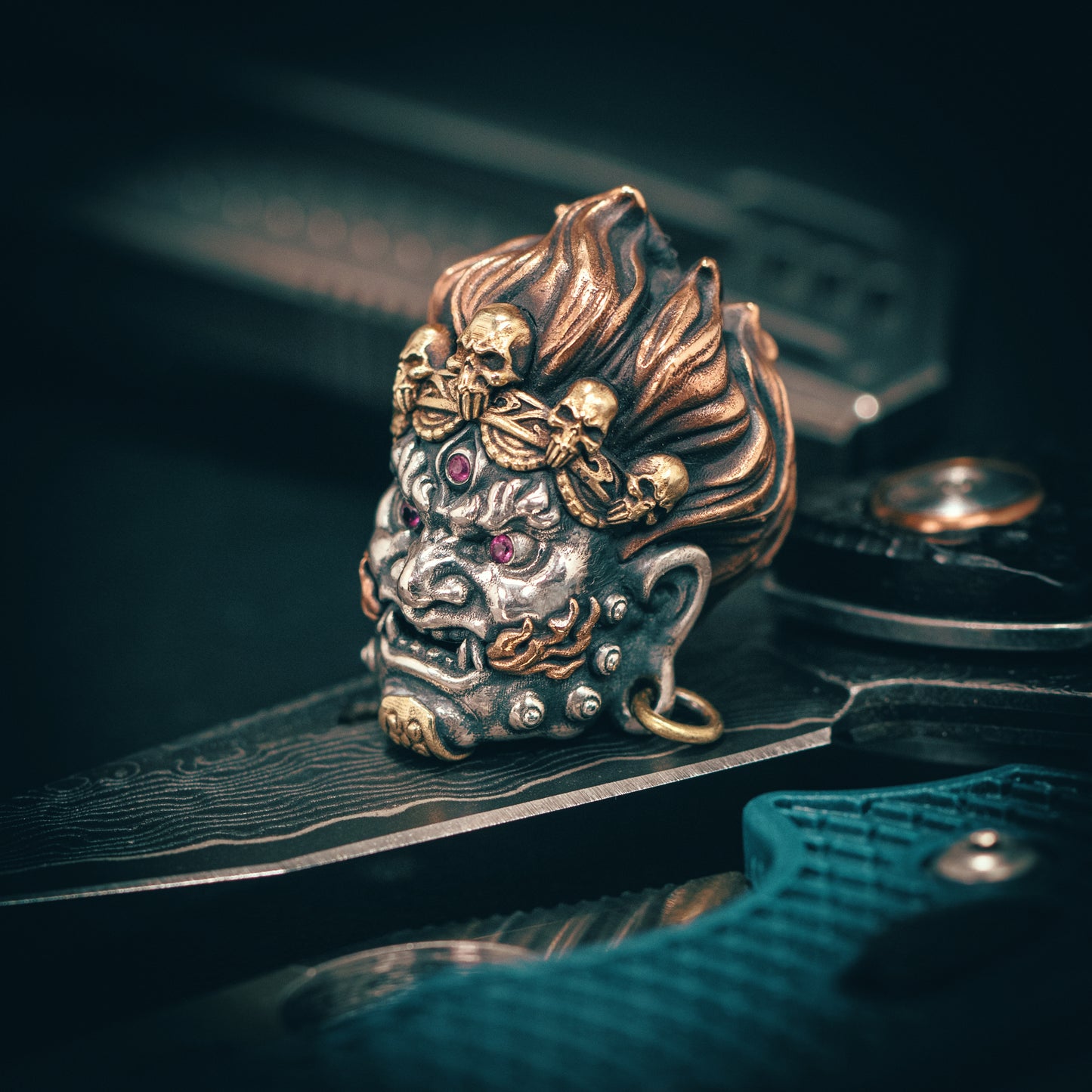 Gorgeous mahakala with Gem Ruby Paracord Bead for Knife, lanyard Pendants,custom beads,550 Paracord, Bracelet beads, and EDC Gears, ShadowEDC DIY Outdoor Survival Tool Accessories