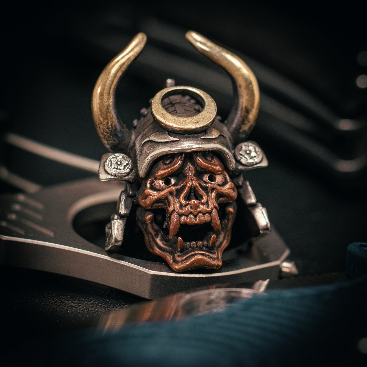 Japanese Samurai Hannya Mask Helmet Paracord Bead for Knife, lanyard Pendants,custom beads,550 Paracord, Bracelet beads, and EDC Gears, ShadowEDC DIY Outdoor Survival Tool Accessories