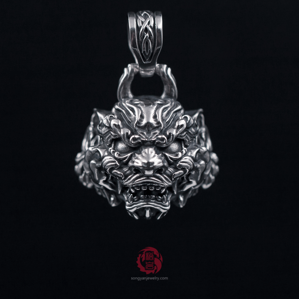 Chinese Guardian Lion Silver Pendant