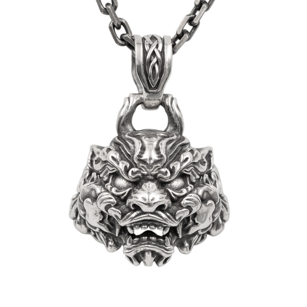 Chinese Guardian Lion Silver Pendant