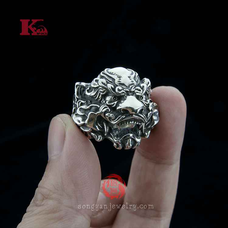 Silver Chinese Lion Ring