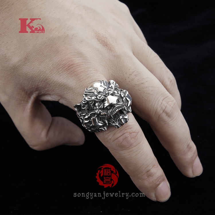 Silver Chinese Lion Ring