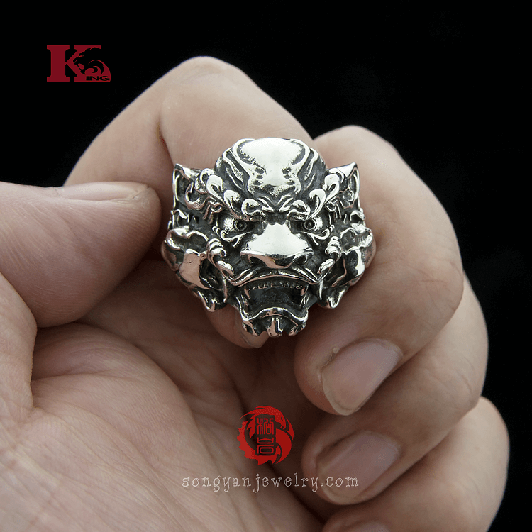 Silver Chinese Lion Ring