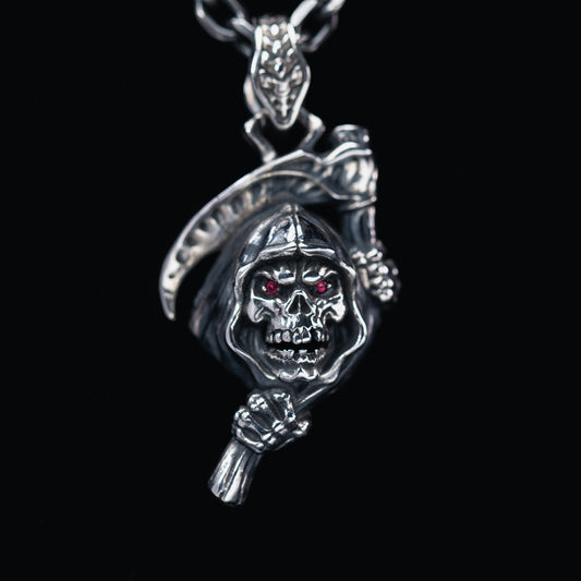 Grim Reaper Ruby Silver Pendant