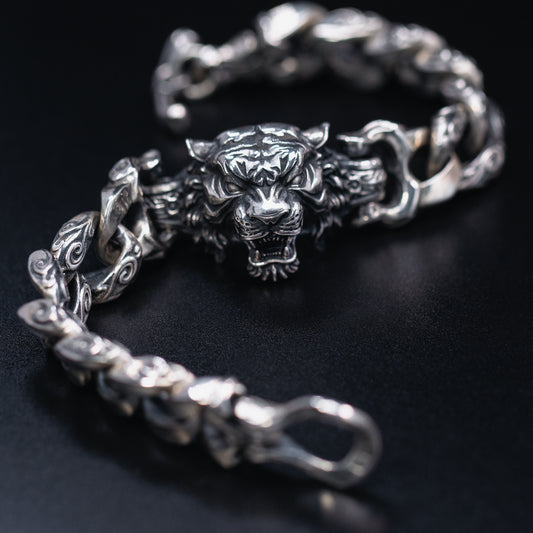 Tiger Head Silver Bracelet