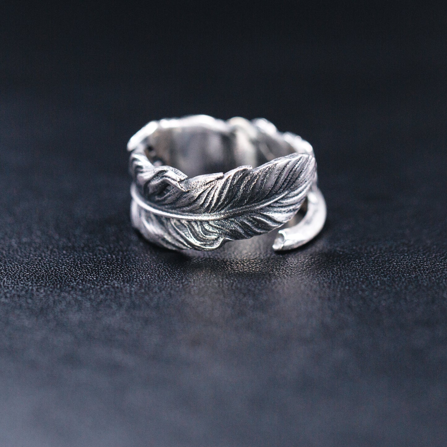 Feather Silver Wedding Ring