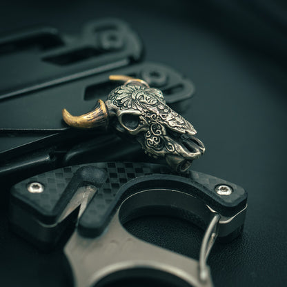 Bison skull carving Indian wolf Pattern Bull head Paracord Bead for Knife, lanyard Pendants，custom beads，550 Paracord， Bracelet beads, and EDC Gears, ShadowEDC DIY Outdoor Survival Tool Accessories 