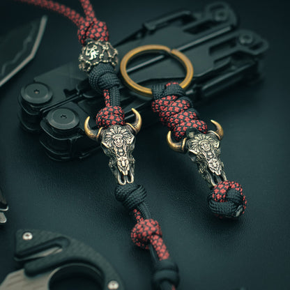 Bison skull carving Indian wolf Pattern Bull head Paracord Bead for Knife, lanyard Pendants，custom beads，550 Paracord， Bracelet beads, and EDC Gears, ShadowEDC DIY Outdoor Survival Tool Accessories 
