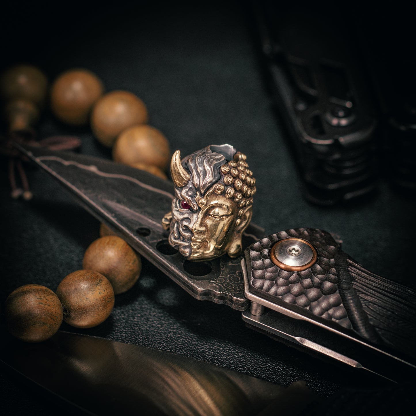Buddha or devi With Ruby Paracord Bead for Knife, lanyard Pendants，custom beads，550 Paracord， Bracelet beads, and EDC Gears, ShadowEDC DIY Outdoor Survival Tool Accessories 