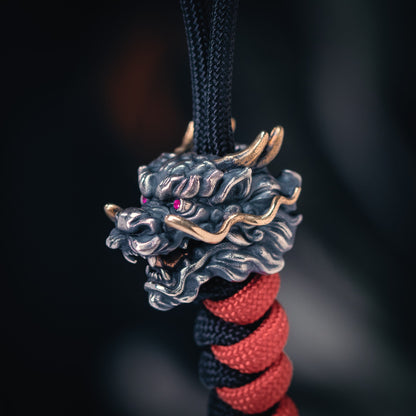 Chinese Dragon With Ruby Paracord Bead for Knife, lanyard Pendants，custom beads，550 Paracord， Bracelet beads, and EDC Gears, ShadowEDC DIY Outdoor Survival Tool Accessories 