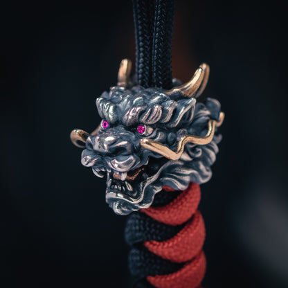 Chinese Dragon With Ruby Paracord Bead for Knife, lanyard Pendants，custom beads，550 Paracord， Bracelet beads, and EDC Gears, ShadowEDC DIY Outdoor Survival Tool Accessories 