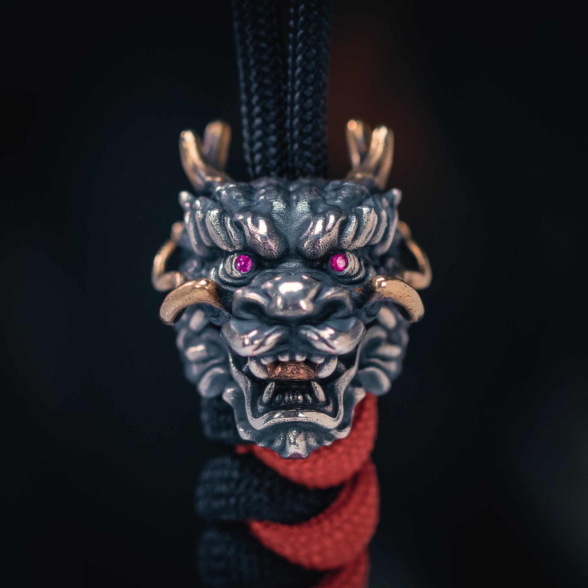 Chinese Dragon With Ruby Paracord Bead for Knife, lanyard Pendants，custom beads，550 Paracord， Bracelet beads, and EDC Gears, ShadowEDC DIY Outdoor Survival Tool Accessories 