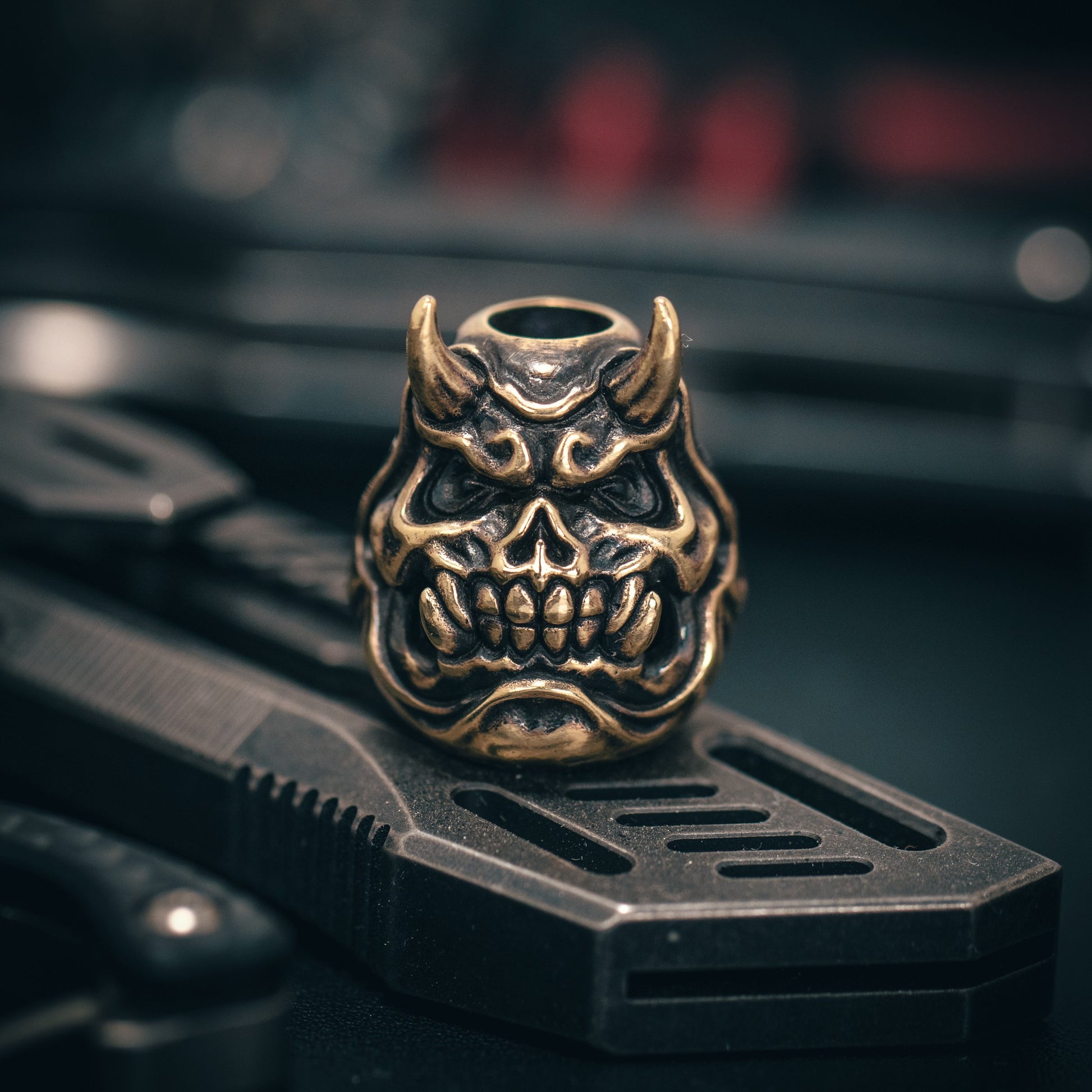 Hannya Skull Daruma Paracord Bead for Knife, lanyard Pendants，custom beads，550 Paracord， Bracelet beads, and EDC Gears, ShadowEDC DIY Outdoor Survival Tool Accessories 