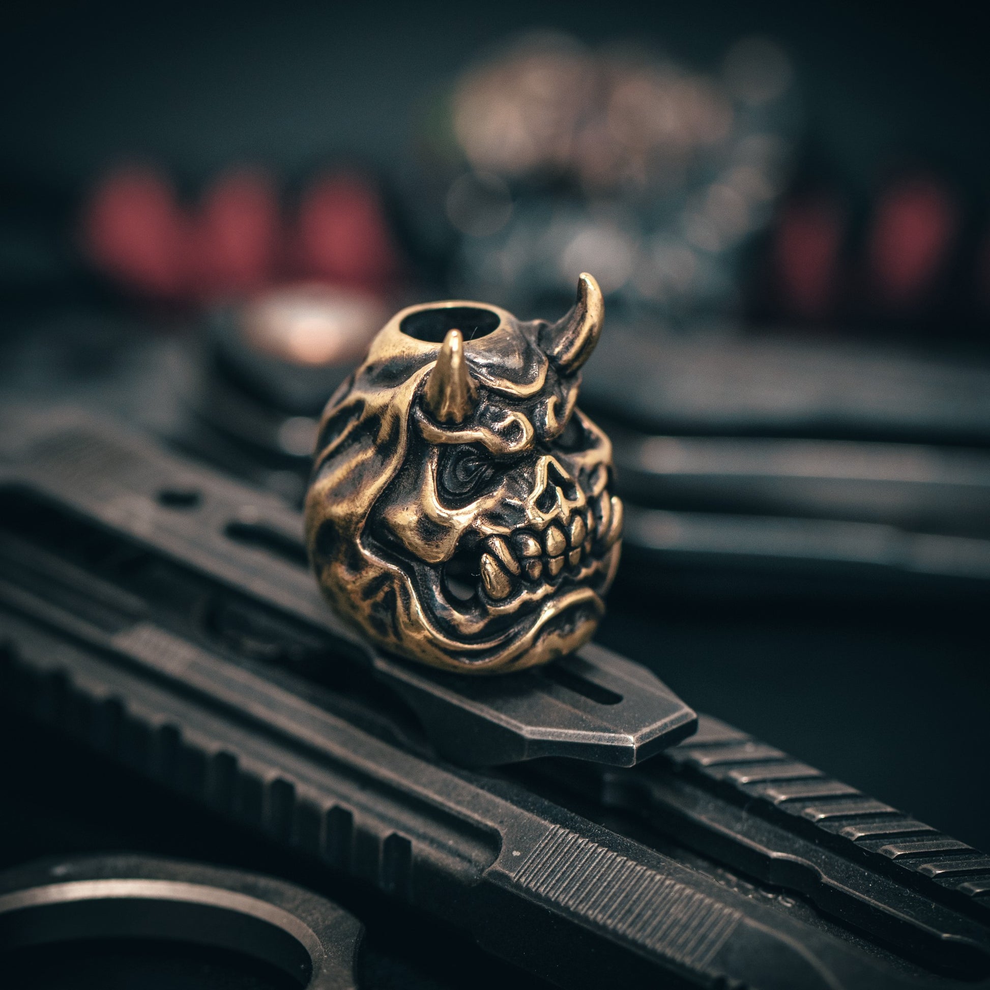 Hannya Skull Daruma Paracord Bead for Knife, lanyard Pendants，custom beads，550 Paracord， Bracelet beads, and EDC Gears, ShadowEDC DIY Outdoor Survival Tool Accessories 