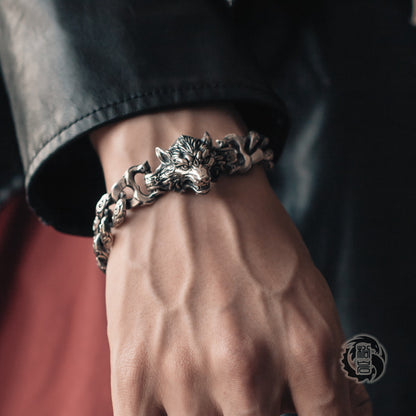Wolf Head Silver Bracelet