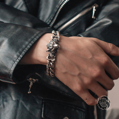 Wolf Head Silver Bracelet