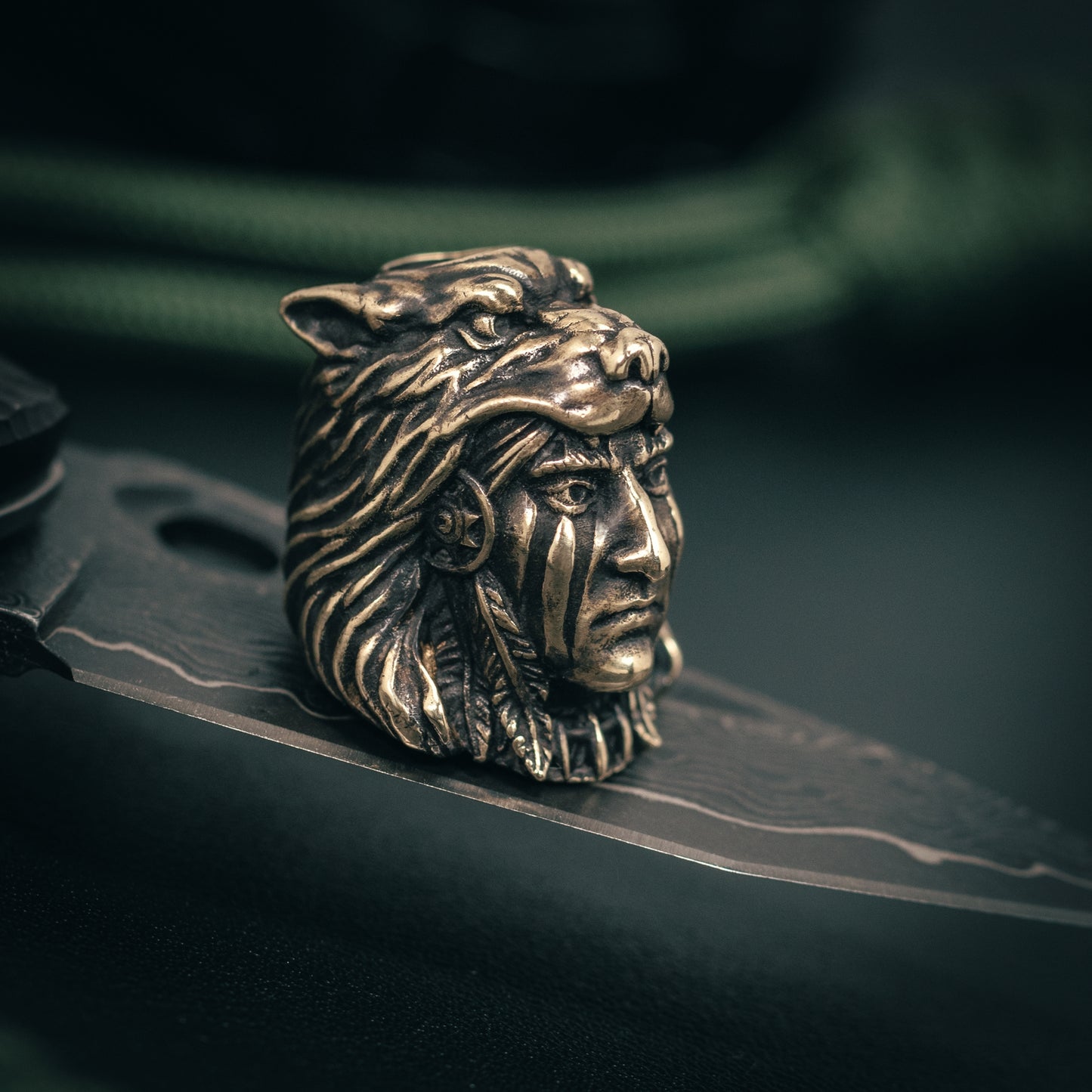 Wolf Head Indian Warrior Paracord Bead