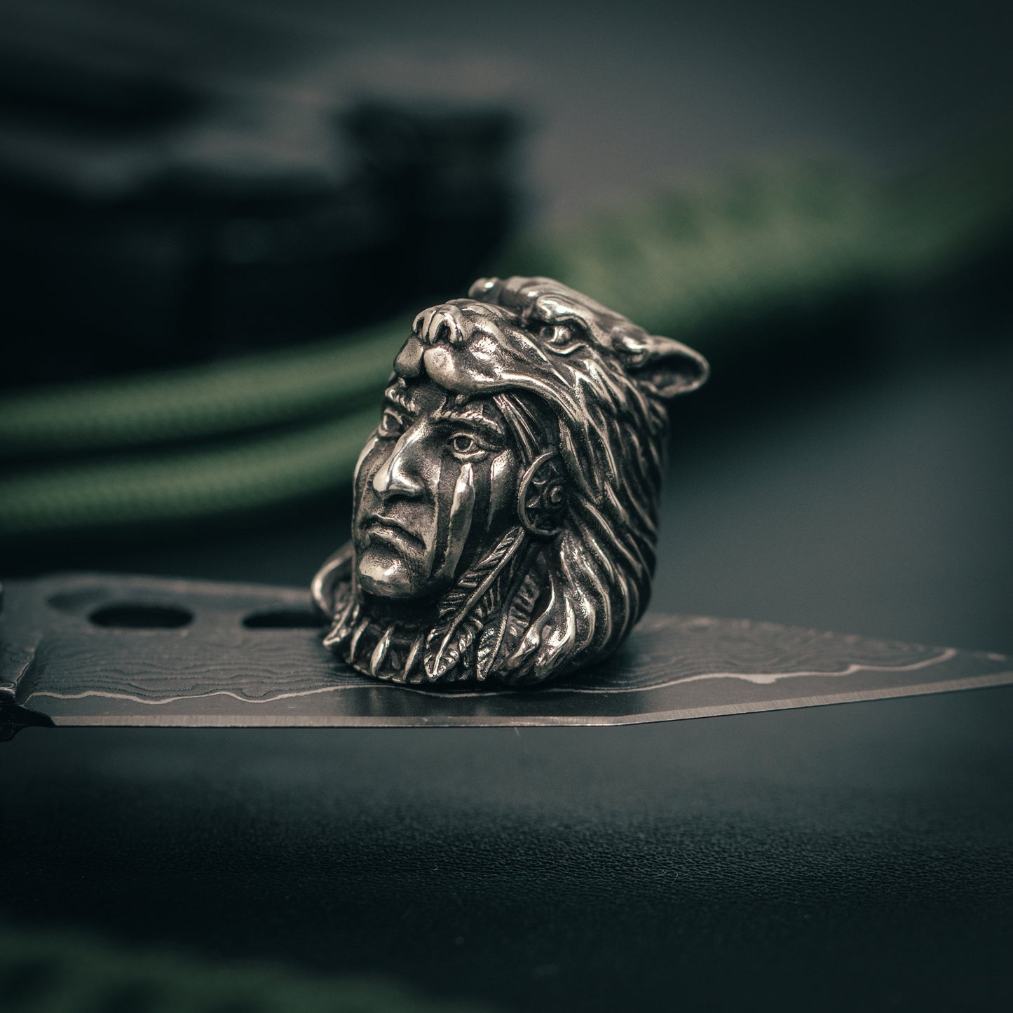 Wolf Head Indian Warrior Paracord Bead