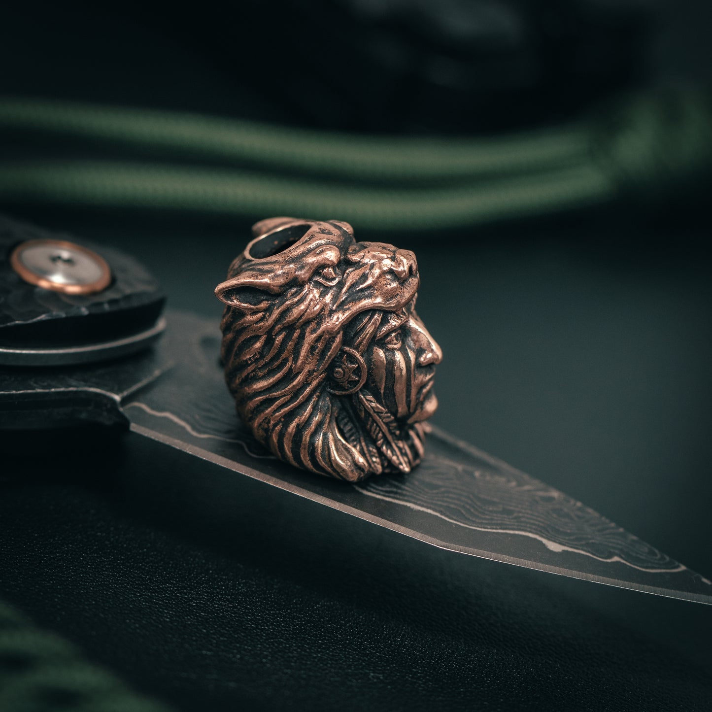 Wolf Head Indian Warrior Paracord Bead