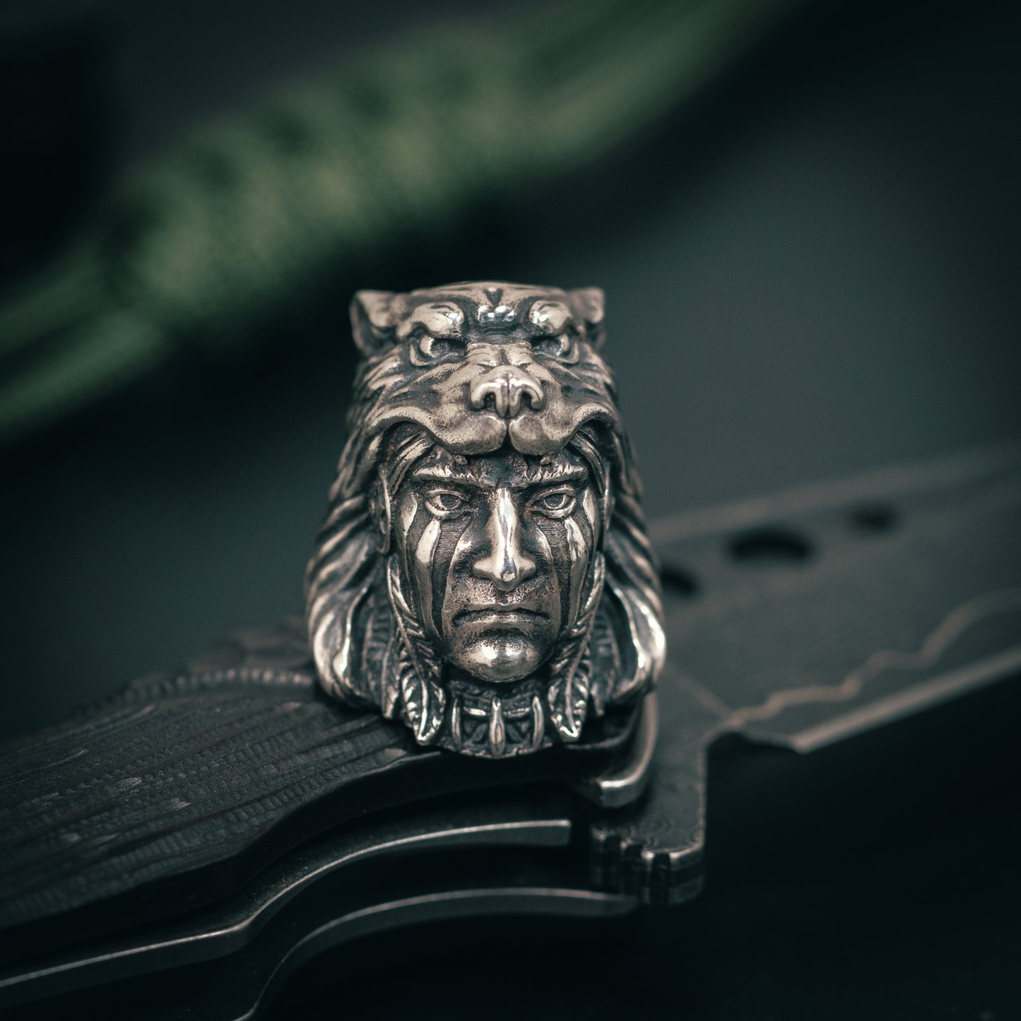 Wolf Head Indian Warrior Paracord Bead