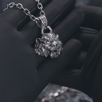 Chinese Guardian Lion Silver Pendant