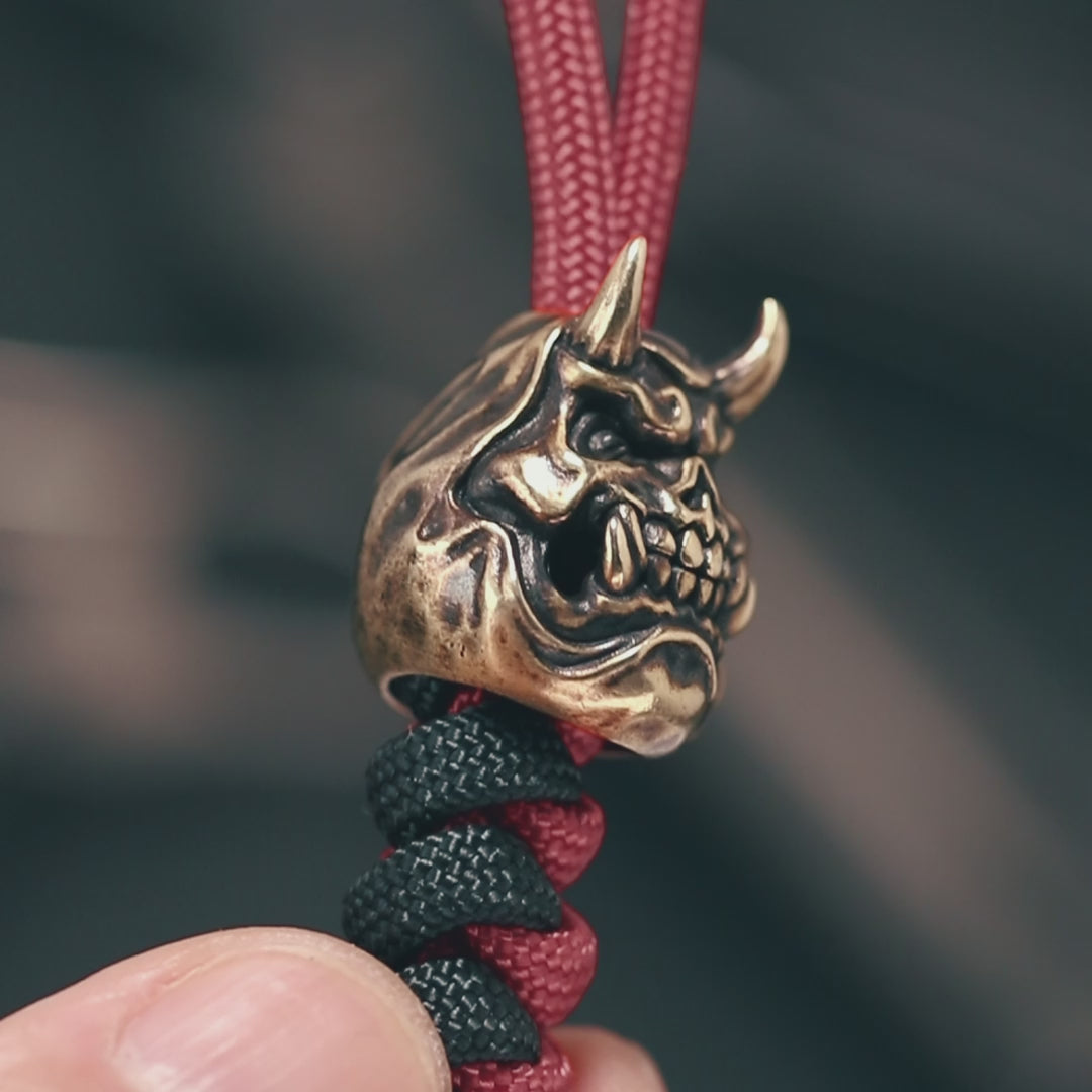 Hannya Skull Daruma Paracord Bead for Knife, lanyard Pendants，custom beads，550 Paracord， Bracelet beads, and EDC Gears, ShadowEDC DIY Outdoor Survival Tool Accessories 
