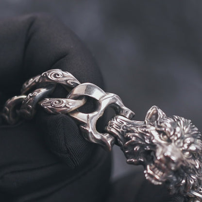 Wolf Head Silver Bracelet