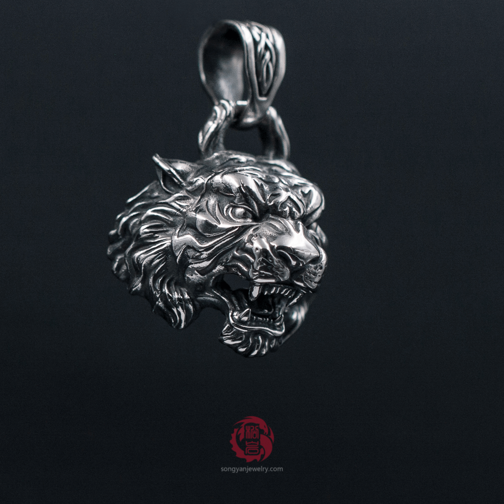 Tiger Head Silver Pendant