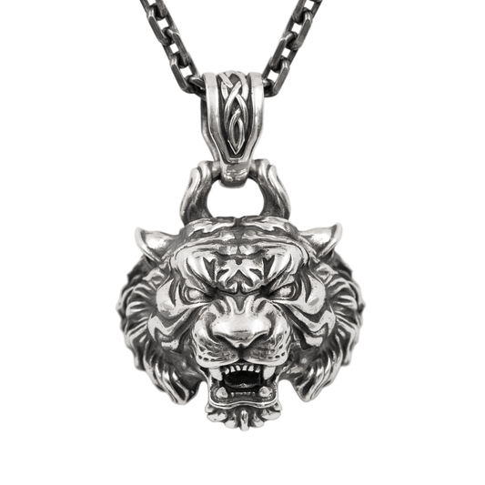 Tiger Head Silver Pendant